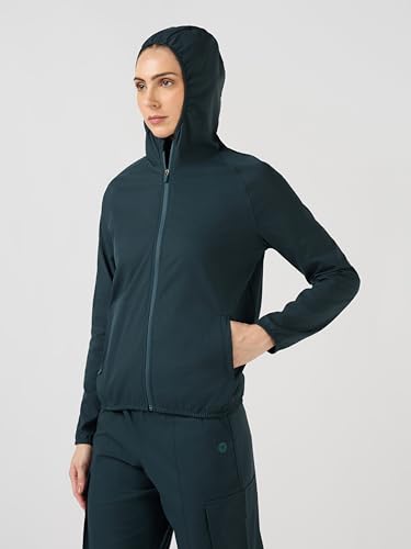 Image of TECHNOSPORT Women's Solid Slim Fit Hooded Jacket with TECHNOWARM+ | Full Zip Polyester Winter Jacket for Sports, Gym, Travel & Casual Wear | Long Sleeve Hooded Activewear with Moisture-Wicking Fabric