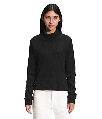 The North Face Women's Long Sleeve Mock Neck Chabot Shirt | Cotton Thermal Shirt with Raglan Sleeves & Funnel Neck, TNF Black, Medium