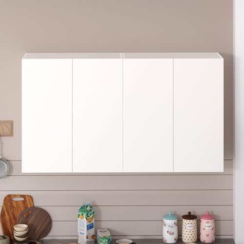 Image of BLUEWUD Opryt Engineered Wood Two Kitchen Cabinet Rack, Wall Mounted Crockery Storage Cabinet Unit for Kitchen Utensils, Jars, Spices, Modular Cupboard for Home & Kitchen DIY (White) (Set of Two)