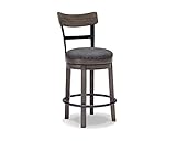 Signature Design by Ashley Caitbrook | Farmhouse Swivel 24' Counter Height Barstool – 360° Swivel, Upholstered with Nailhead Trim, Metal & Wood Frame, Gray