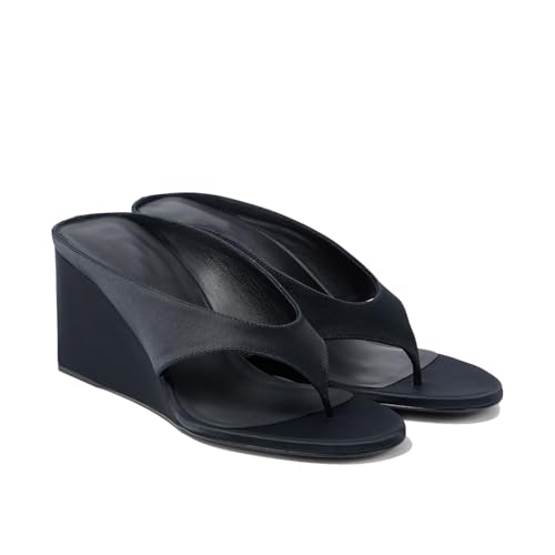 Women's Satin Thong Mules with 3-Inch Cube Wedge Heel - Slip-On Open Toe Flip Flop Sandals for Casual, Beach, Party - Main Image