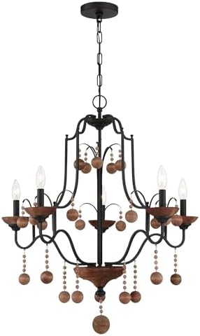 Minka Lavery 2665-723 Colonial Charm Chandelier, 5-Light, 300 Total Watts, 28-in H x 31.75-in W, Old World Bronze with Walnut Accents