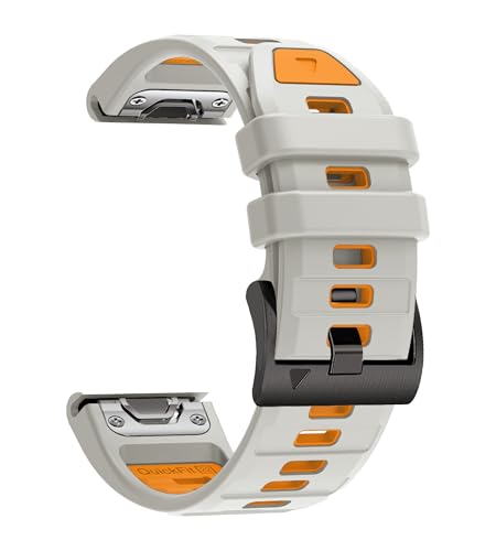 BEFIA 22mm Watch Band for Garmin fenix 8 47mm 5 6 fenix 7 sapphire solar band Quick Fit 22 Watch Bands for Garmin Watch Forerunner 965 955 epix gen 2 47mm Strap Comfort for Men Women Fog Gray Orange