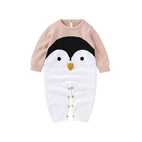 Merqwadd Unisex Infant Baby Christmas Sweater Toddler Reindeer Knit Jumpsuit Outfit (Penguin-Pink,18-24 Months)