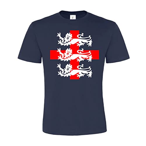 Edward Sinclair| Stylish Men's Wear | Half Sleeve Round Neck |Three Lions England Unisex | White - Red Print | Navy Color T-Shirt (XXL)