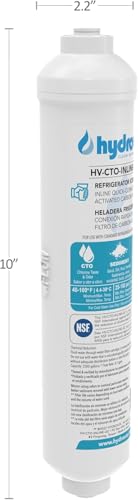 HYDROVOS Inline Water Filter for Refrigerator, Ice Maker, Reverse Osmosis System, 1/4" Quick Connect, 10" Carbon Water Filter Reduces Chlorine Taste & Odor for Drinking Water, Filtered Ice, Bulk Pack