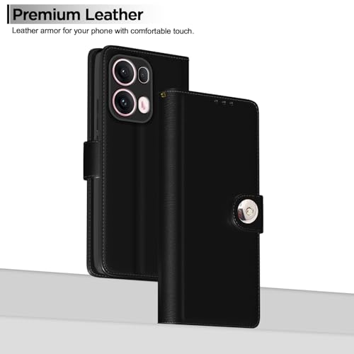 Image of Pikkme Flip Cover Leather Finish | Inside TPU with Card Pockets | Wallet Stand and Shock Proof | Complete Protection Button Flip Case for Oppo Reno 13 Pro 5G(Black)
