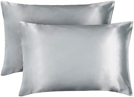LEWIS'S 2 Pack Satin Pillow Case with Envelope Closure - Silk Pillowcases Pillows 2 Pack, Anti-Wrinkle, Skin Care, Satin Bonnet Pillowcase, Anti Ageing, Hair Care, Face Care (Grey, 50x75cm)