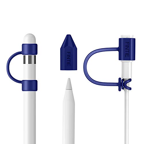 Fintie 3 Pieces Silicone Bundle Compatible with Apple Pencil 1st Generation, Soft Protective Cover Accessories Pencil Cap Holder with Nib Cover, Cable Adapter Tether, Navy