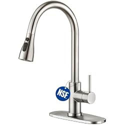 CREA Kitchen Sink Faucet,Pull Down Kitchen Faucets with Sprayer 3 Modes,Brushed Nickel Uitility Laundry Faucet Single Hole Bar Sink Faucet 360°Swivel High Arc Commercial RV Faucet Stainless Steel