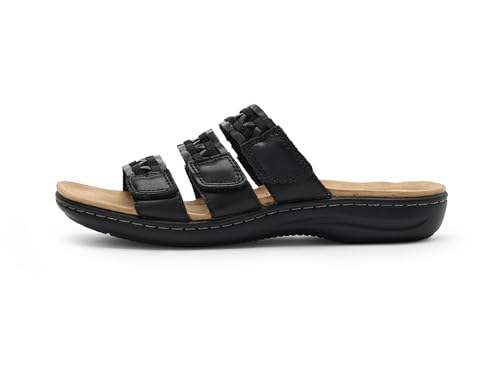 Clarks Clarks Women's Laurieann Emma Flat Sandal, Black Leather, 8