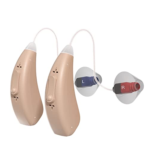 Hionec Rechargeable Hearing Aids for Seniors, 16-Channel Digital RIC Hearing Amplifier with Noise Cancelling, 90 Hrs of Use with Charging Case, Reduce Feedback, 6 Sizes of Eartips, 3 Modes Switch, Comfortable Hearing Aid for Adults, Great for TV and Conversation