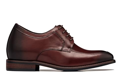 Image of CALTO Men's Invisible Height Increasing Elevator Shoes - Rust Brown Premium Leather Lace-up Round-Toe Formal Derby Oxfords - 2.8 Inches Taller - Y7427- Size 9.5 D(M) US