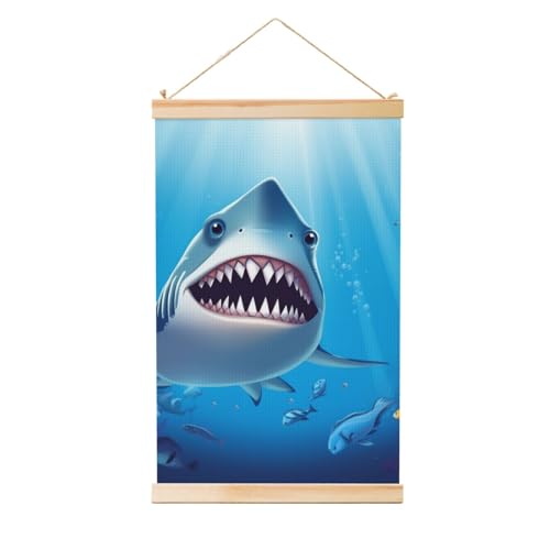 Peinture murale requin souriant bannière murale cadres en bois 91cm