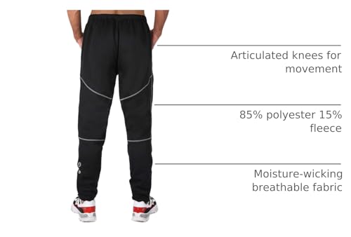 4ucycling Men's Mountain Bike Pants, Thermal Fleece Winter Cycling Windproof Running Pants for Cold Weather Riding Hiking Black