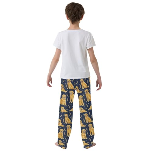 Pajama Bottoms, Golden Retriever Dog Cartoon Pattern Pajamas Pant Lounge Wear Sleep Long Pants Casual Sleepwear Pjs3