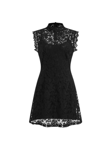 CIDER Lace Dress Women Turtle Neck Floral Elegant Mini A Line Party Cocktail Dresses for Women Middle Waist