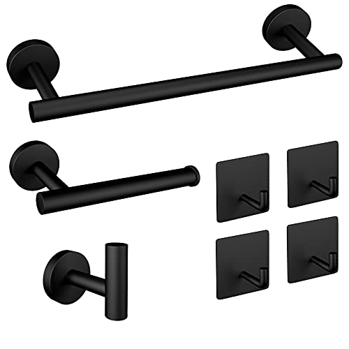 Towel Bar Set,SUS304 Stainless Steel Bathroom Hardware Set,Include 16'' Hand Towel Bar, Toilet Paper Holder, 5 Towel Hooks, Round Wall Mounted Bathroom Accessories Kit Γ―ΒΌΛBlackΓ―ΒΌβ° Towel Bar Set,SUS304 Stainless Steel Bathroom Hardware Set,Include 16'' Hand Towel Bar, Toilet Paper Holder, 5 Towel Hooks, Round Wall Mounted Bathroom Accessories Kit Γ―ΒΌΛBlackΓ―ΒΌβ°
