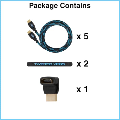 Image of HDMI Cable 6 ft, 5-Pack, with 270 Degree Left Angle HDMI Adapter, and 2 Microfiber Cable Ties, Premium Braided HDMI Cord, High Speed, Ethernet, Supports HDMI 2.0b 4K 60hz HDR and ARC
