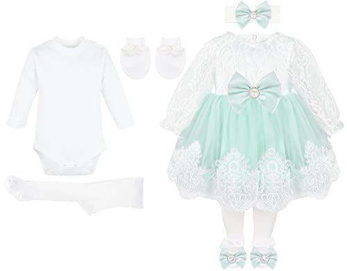 Taffy Baby Girl Newborn Lace Long Sleeve Princess Dress Gown 6 Piece Deluxe Set 0-3 Months Mint #TOP5