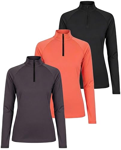 Real Essentials 3 Pack: Womens Dry-Fit Long Sleeve Quarter Zip & Full Zip Up Hoodie Workout Jacket (Available in Plus)
