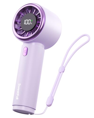 SWEETFULL Mini Fan Portable - Cute Handheld Turbo Fan with Rechargeable Battery, 5 Speeds, Small Hand Personal Travel Essentials for Women, Girls, Kids, Lash, Makeup - Purple