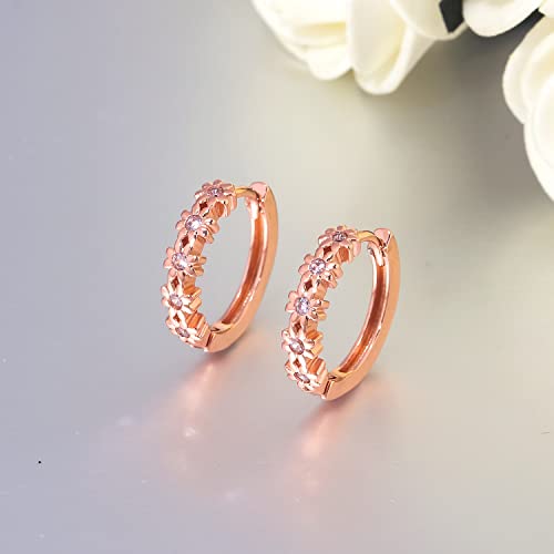 Cinily Rose Gold Plated Small Hoop Earrings For Women Flower Pink Cubic Zirconia Huggie Earrings Hypoallergenic Cartilage Earrings thumb #7