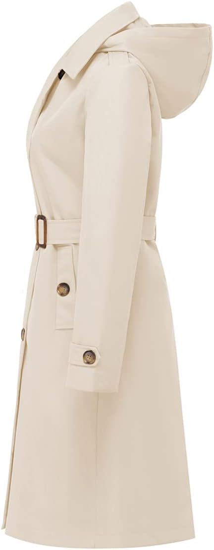 Chrisuno Women's Double Breasted Long Trench Coats Mid-Length Belted Overcoat Dress Jacket with Detachable Hood - Image 4