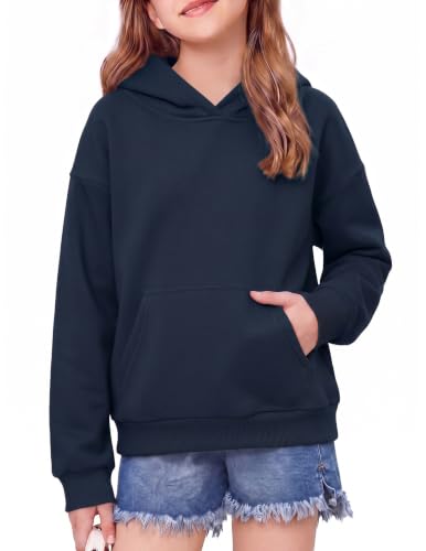 Image of Arshiner Girls Hoodie Lightweight Basic 13-14 Years Navy Blue