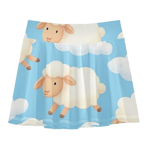 Joisal Cute Cartoon Sheep Light Blue Toddlers Tennis Skirts Print Athletic Shorts for Girls Skorts Pleated Skort 4t