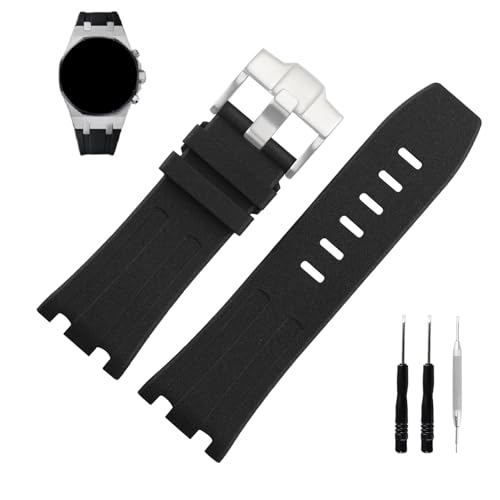 MMBAY Rubber 28MM Watch Bands Compatible Fit for Audemars Piguet AP Royal Oak Offshore 15703(Men's style) 15710 26170 26176 26237 26470 26703 Silicone Strap Wirstband for Men Women Bracelet Watch accessories, Silver