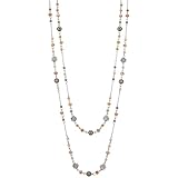 Noessla Layered Long Necklaces for Women Silver Black Beaded Necklace Vintage Flower Costume Jewelry Birthday Gifts for Women(Orange)