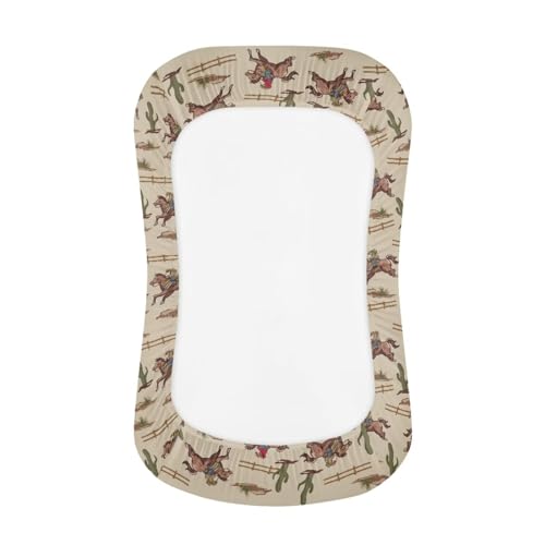 Image of ZOUTAIRONG Western Cowboy Style Bassinet Sheets Fit for Bassinet Polyester Cradle Sheets for Baby Boys Girls Stretchy Soft for Oval Hourglass for Standard Bassinets Brown