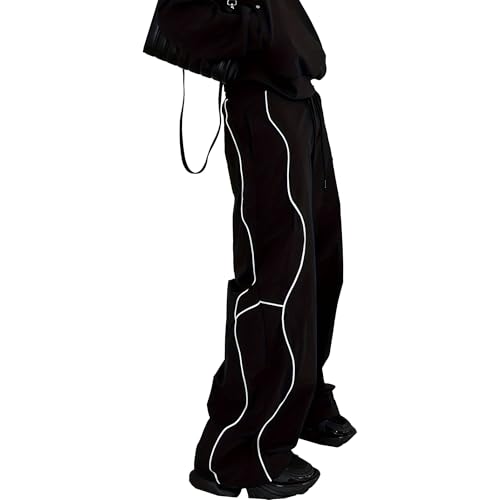 Mens Street Style Floor Length Pants Relaxed Fit Comfy Leisure Pant Going Out Fun Trousers for All Seasons (Black,Large)