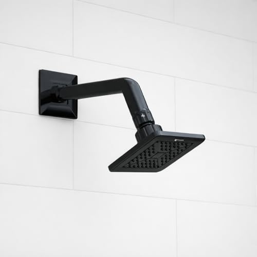 Image of YERAWAR Wall Mounted Overhead Shower Head | High Pressure Rain Shower | ABS Material Body | Anti-Clog Nozzles | Easy Install Bathroom Shower for Home & Hotel (Black, 6 X 6 Inch)
