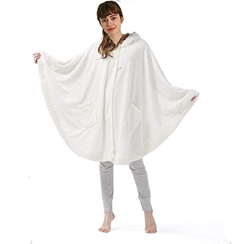 Angel Wrap Couverture à capuche ultra douce avec polaire Sherpa douce pour femme - Blanc