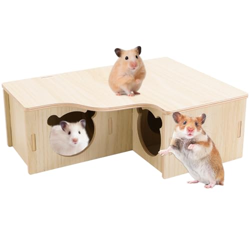 Hamsterhaus 1 x Hamster Haus aus Holz Mehrkammernhaus Hamster Eckhaus für Zwerghamster Rennmäuse Degus und Stachelmäuse