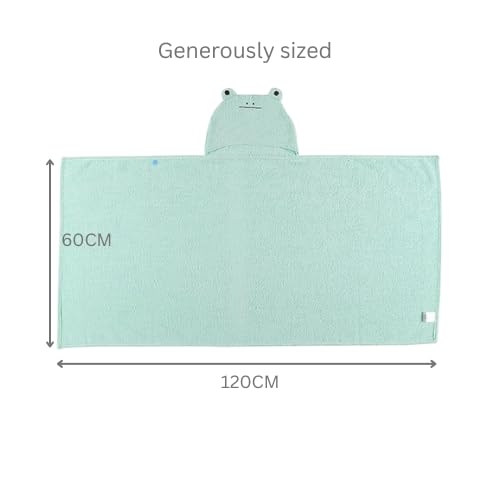 Image of 100% Cotton Hooded Towel - Frog Design with Snap Closure | Baby Bath Towel | 24 inch x 47 inch (60x120cm)