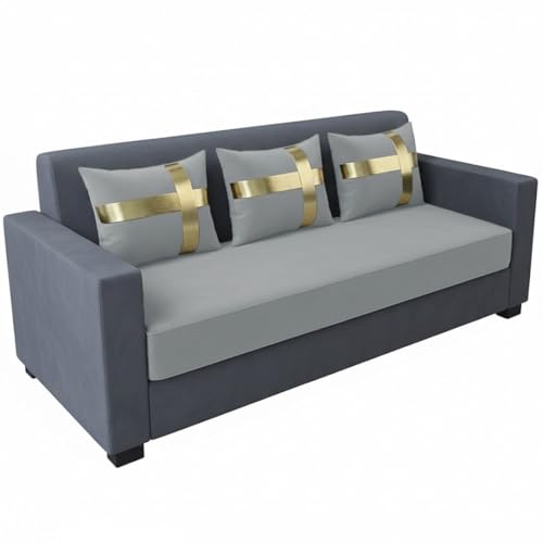 Image of FURNY Lexon 3 Seater Fabric Sofa Set (Dark Grey-Light Grey) Premium Velvet Finish | Durable & Comfortable | Ideal for Living Room