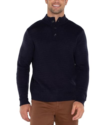 Liverpool Los Angeles Men's Button Mock Neck Sweater, Navy