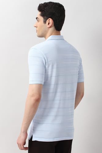 Image of Peter England Men's Cotton-Polyester Fine Stripe Polo T-Shirt - Casual Wear | Sleek & Comfortable