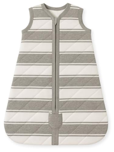 Image of TuddyBuddy Baby Cotton Wearable Quilted Sleeping Bag Blanket 1.5 Tog with 1 Way Zipper Closure | Ideal for Babies & Kids Hypoallergenic Fabrics | (Grey Stripes, 0-6 Months)