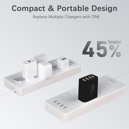 Image of 60W USB C Charger Block,2Pack 4-Port GaN USB C Charger Fast Charging Wall Plug Dual Type C+Dual USB-A Port,Multiport Power Adapter Cube for iPhone 17 Pro Max /16e /15 /14 /13 /12 /11,iPad Pro /Air /Mini-Black