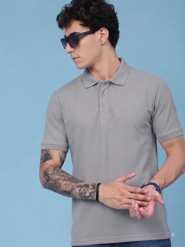 Image of MAYKR Men's Grey Stylish Half Sleeve Polo T-Shirt for Men