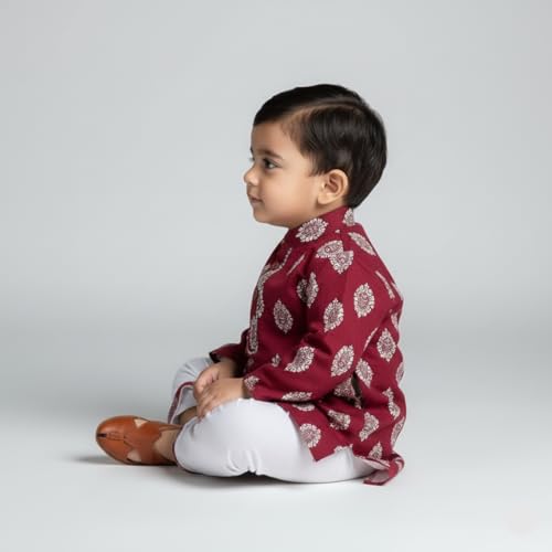 Image of Baby Ethnic Wear Festival Organic Cotton Soft and comfortable Dhoti Kurta Set Saraswati Puja Dress Panjabi for Kids Boy Girls