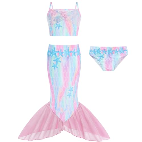 Girls Swimsuit 3 Piece Bathing Suits Flounce Ruffle Tankini Set Beach Swimwear with Cover Ups Skirt for 3-12Years