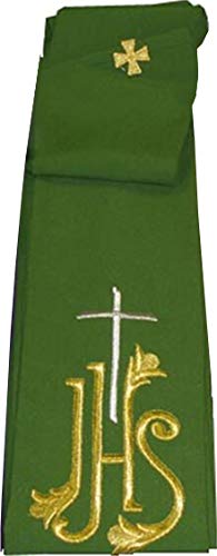 Étole verte avec broderie IHS et croix pour liturgie chrétienne