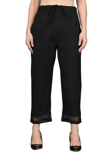 Pistaa's Women's Pure Cotton Regular Hem Design Solid Palazzos