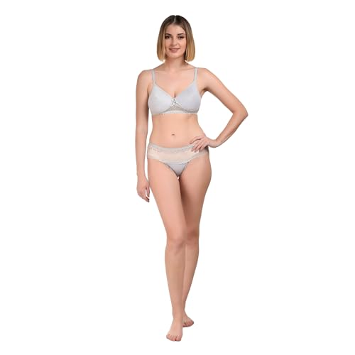 Image of UNITRUST Women's Padded Bra & Panty Set - Soft Stretchable Fabric with Lace Design | Stylish & Comfortable Lingerie
