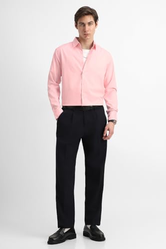 Image of SNITCH Men Formal Shirt | Tailored Slim Fit Full Sleeve Spread Collar Solid Style | Breathable Polyester Viscose Blend Twill Fabric for Office & Evening